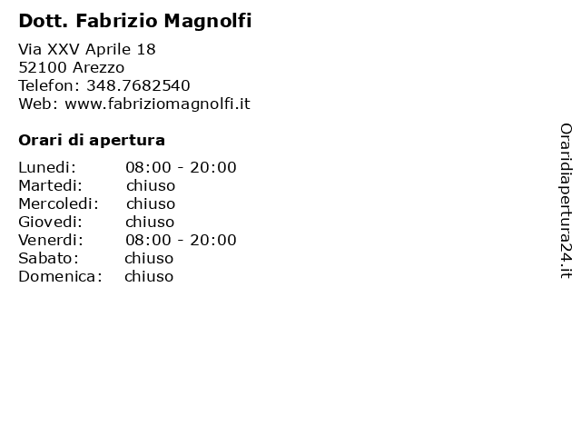 Orari di apertura Dott. Fabrizio Magnolfi Via XXV Aprile